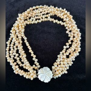 CUSTOM MADE - Freshwater Pearl Necklace with Hand Carved Shell Clasp